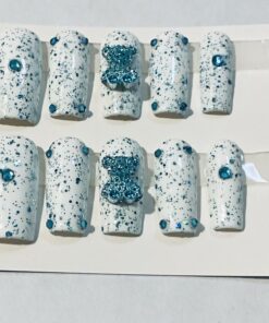 White & Blue Square Shaped Nails (M)