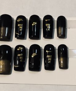 Gold & Black Square Nails (L)