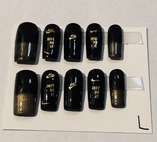 Gold & Black Square Nails (L)