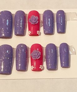 Purple & Pink Square Shaped Nails (M)