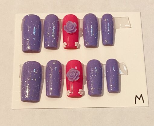 Purple & Pink Square Shaped Nails (M)