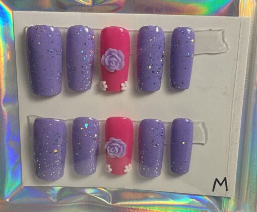 Purple & Pink Square Shaped Nails (M) - Image 2