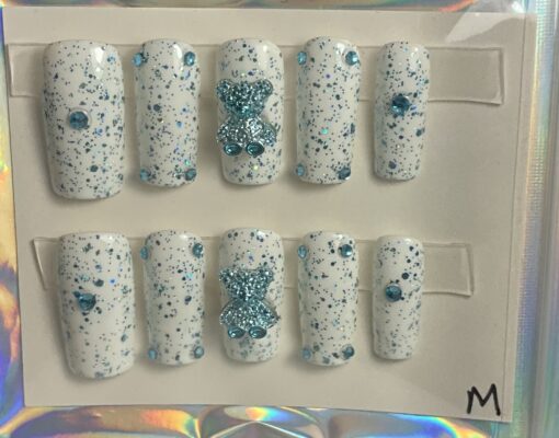 White & Blue Square Shaped Nails (M) - Image 2