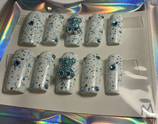 White & Blue Square Shaped Nails (M) - Image 3
