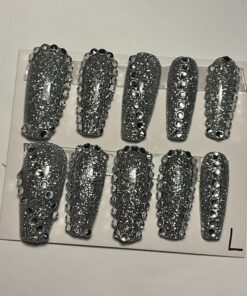Silver Glitter Coffin Nails. ( L )